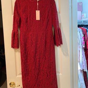 Rachel Parcell Red Lace Midi Dress